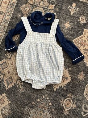 Blue Gingham Bubble Romper with Navy Top